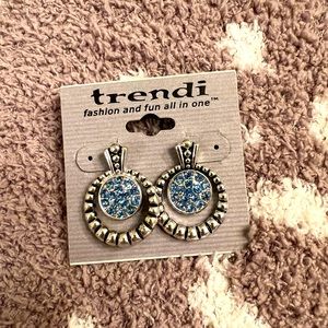 Trendi costume jewelry earrings. Silver color with blue stones. NWT. ~1” long.